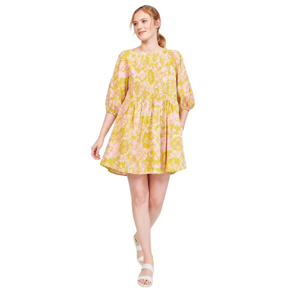 WHIT Floral Pintuck Mini Dress Mod Retro Babydoll Cottagecore Size S